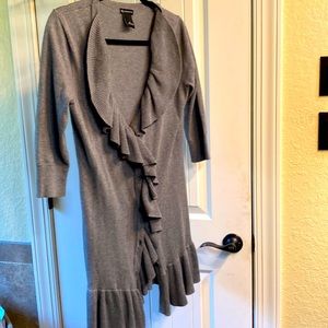Womens gray mid length sweater.